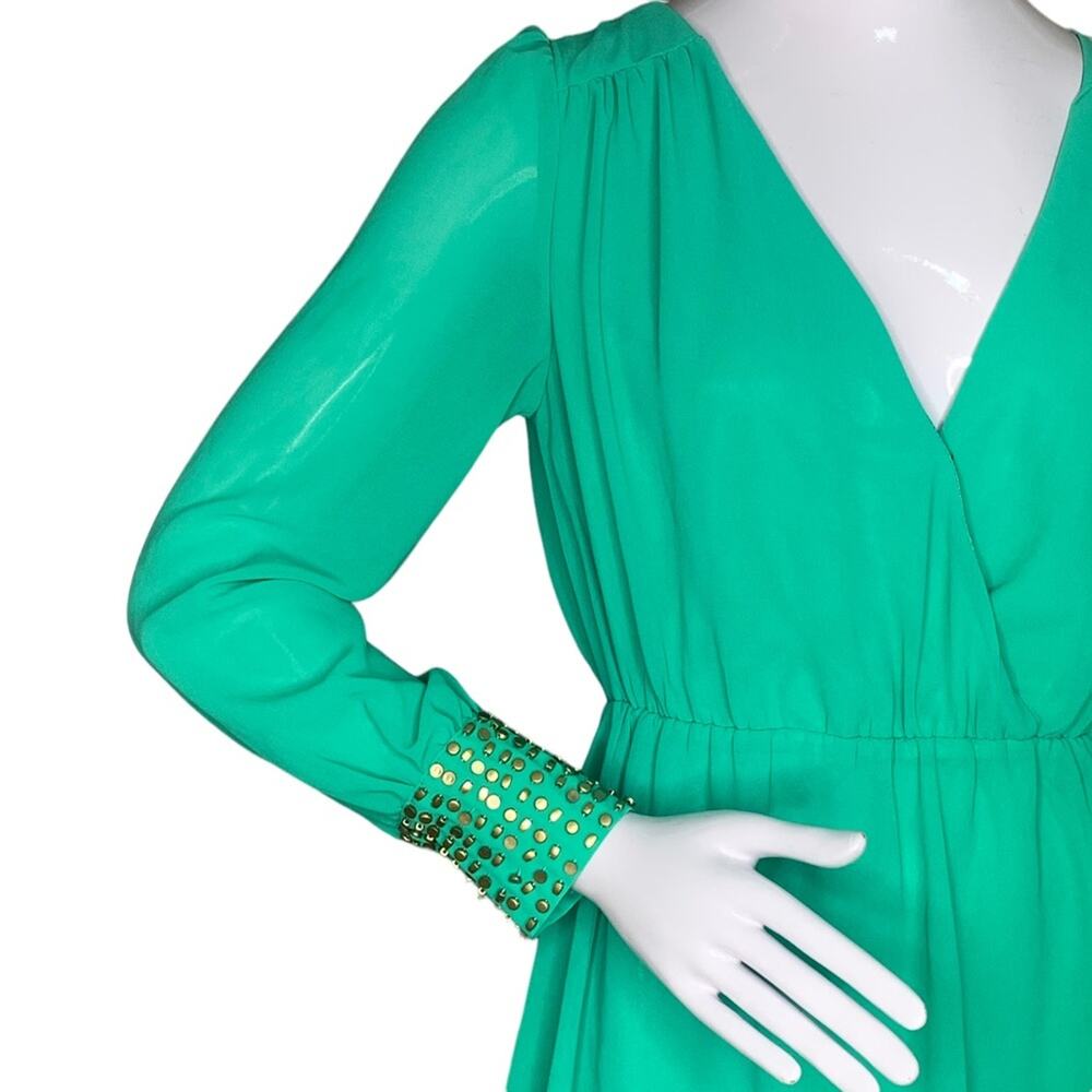 A'gaci Beaded Cuff Dress Long Sleeve Full Lining Pullover Deep V-Neck Size S - Picture 4 of 9